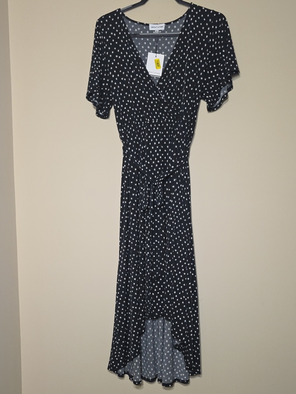Gibson Latimer NWT Black White Polka Dot High-Low Tie Waist Dress XL - Picture 4 of 6